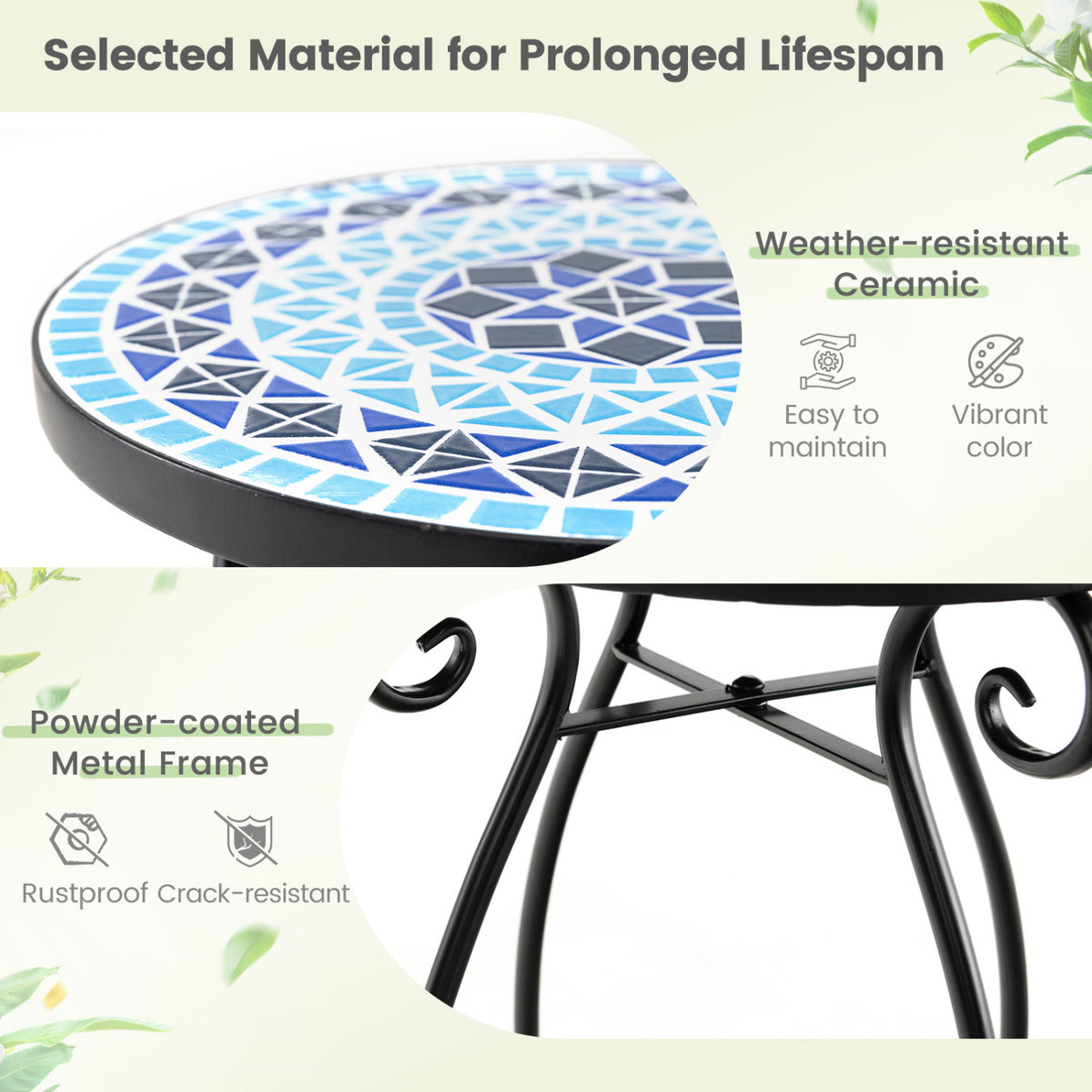 14 Inch Mosaic Glass Side Table - Blue