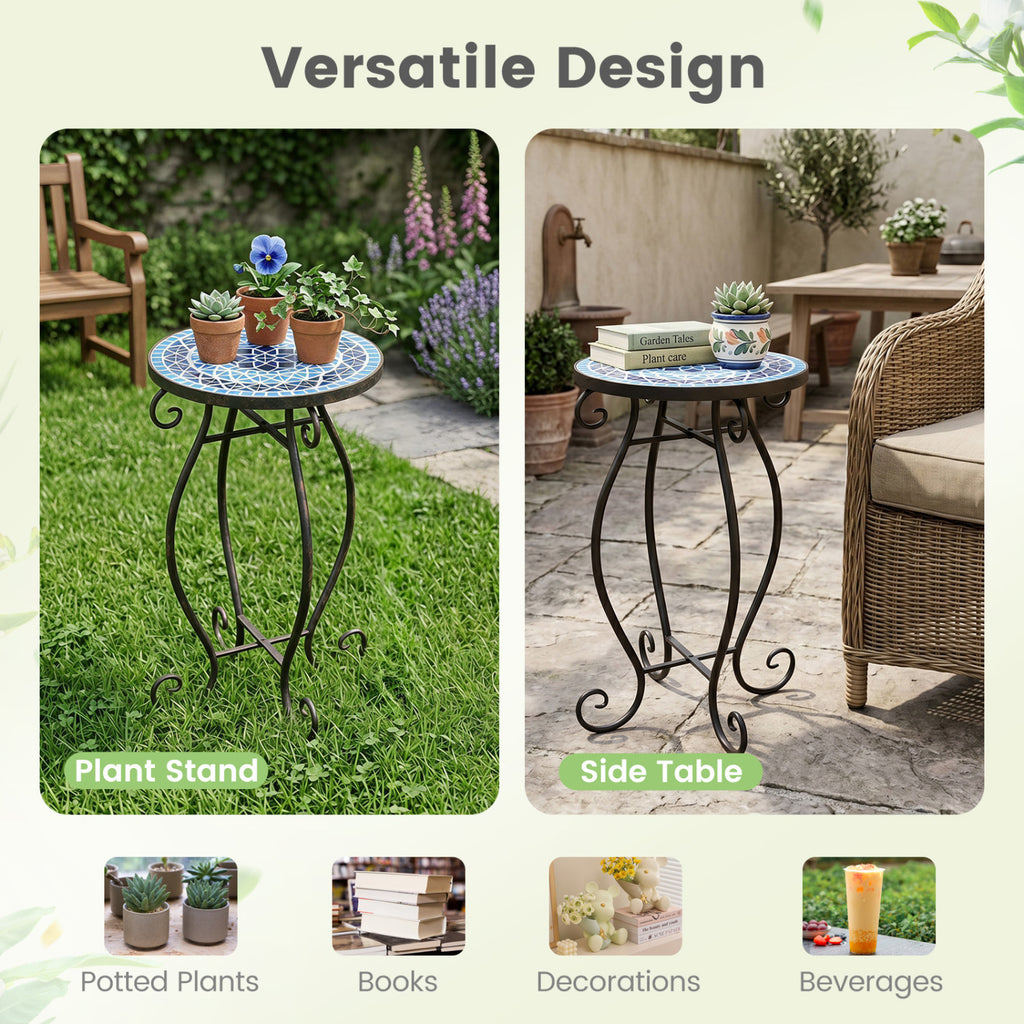14 Inch Mosaic Glass Side Table - Blue