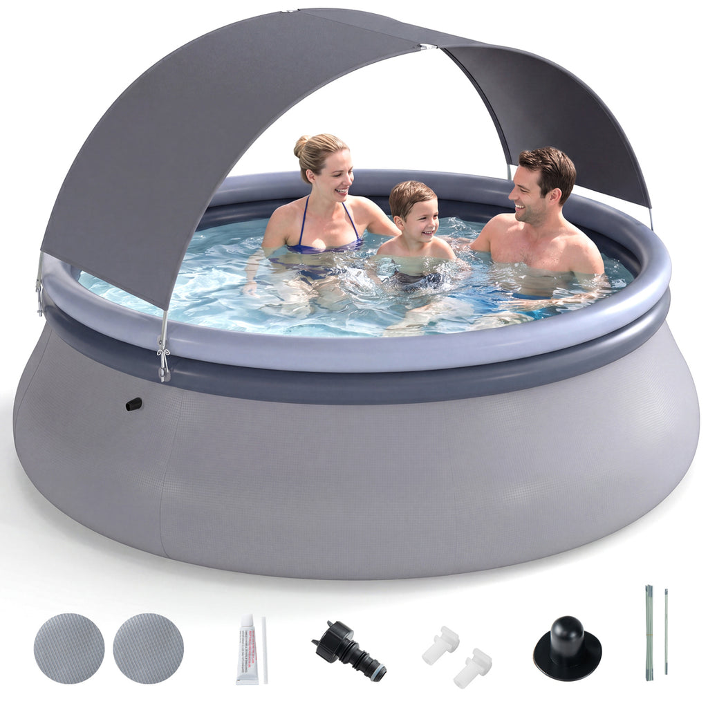 Outdoor Inflatable Pool with Sunshade Canopy