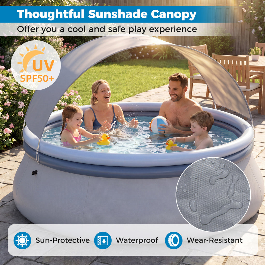 Outdoor Inflatable Pool with Sunshade Canopy