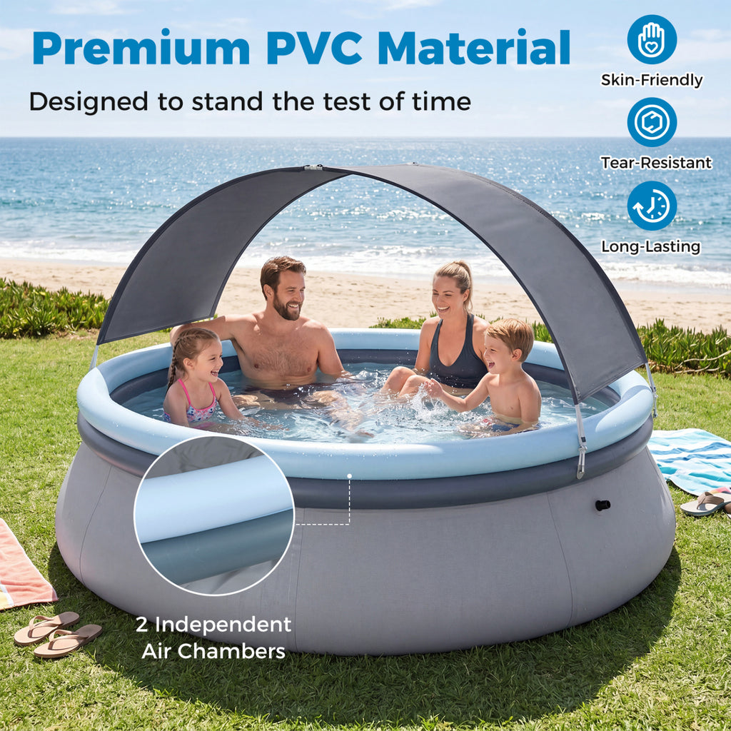 Outdoor Inflatable Pool with Sunshade Canopy