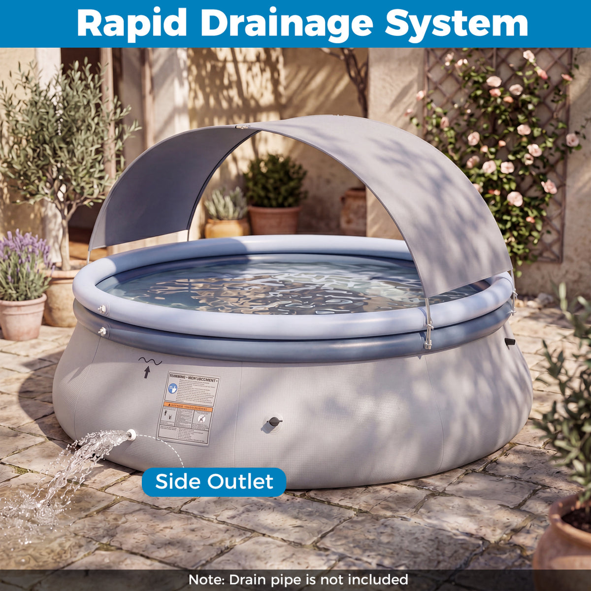 Outdoor Inflatable Pool with Sunshade Canopy