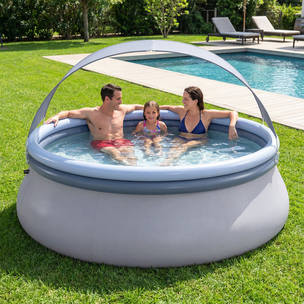 Outdoor Inflatable Pool with Sunshade Canopy
