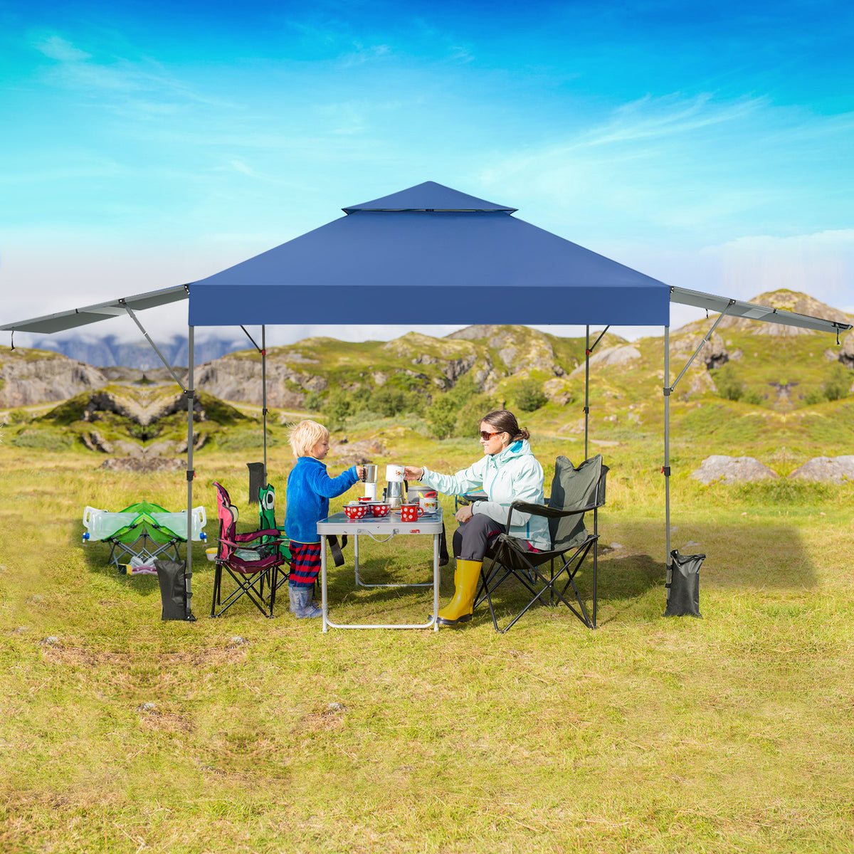 Instant Pop-Up Canopy Tent 10x17.6 ft Dual Awnings - Pink
