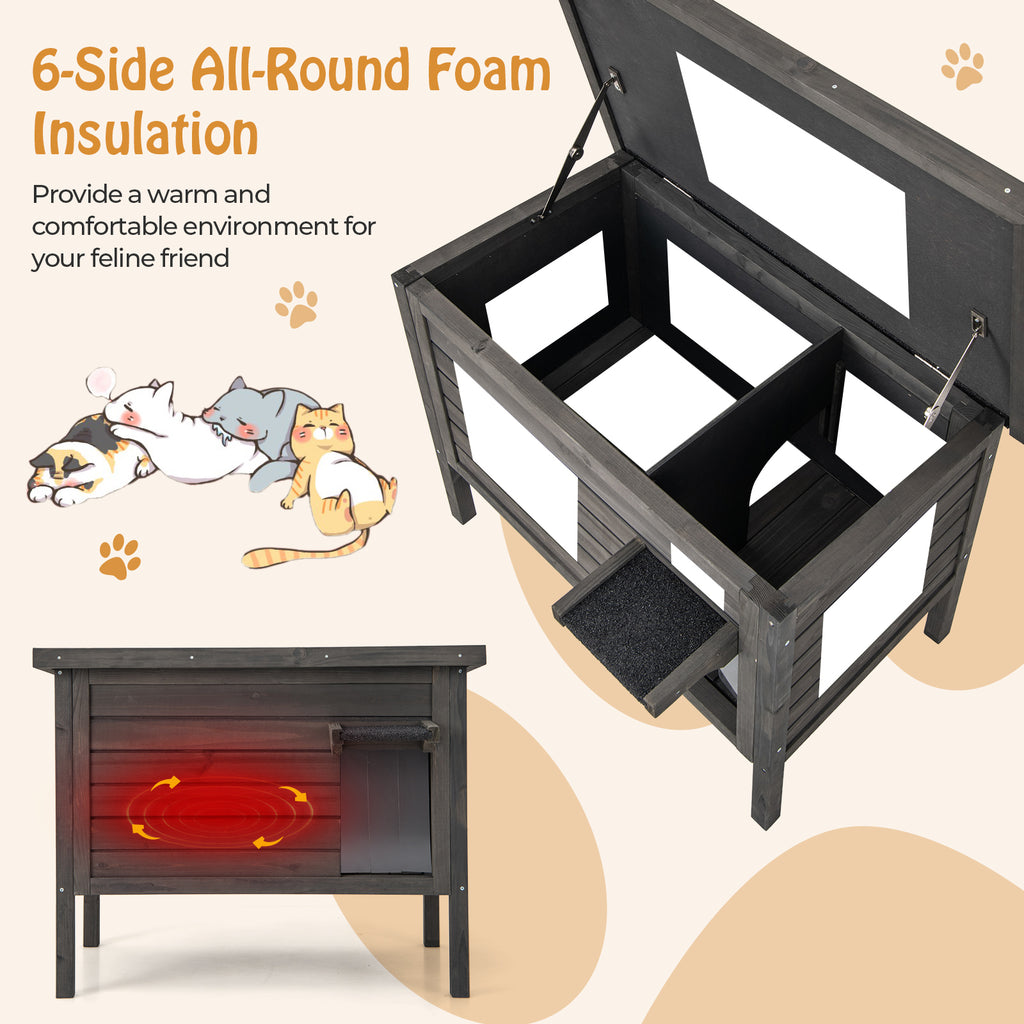 Outdoor Insulated Cat House with Foam Insulation - Gray Variation