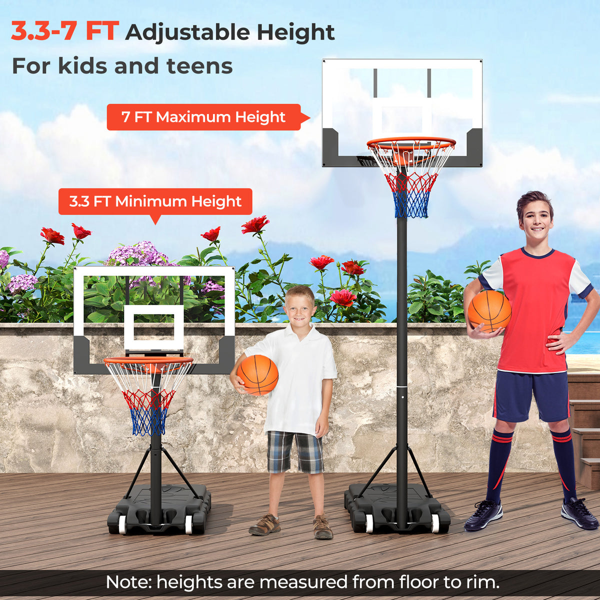 Portable Adjustable Kids Basketball Hoop System - Black & White, 3.3-7 ft