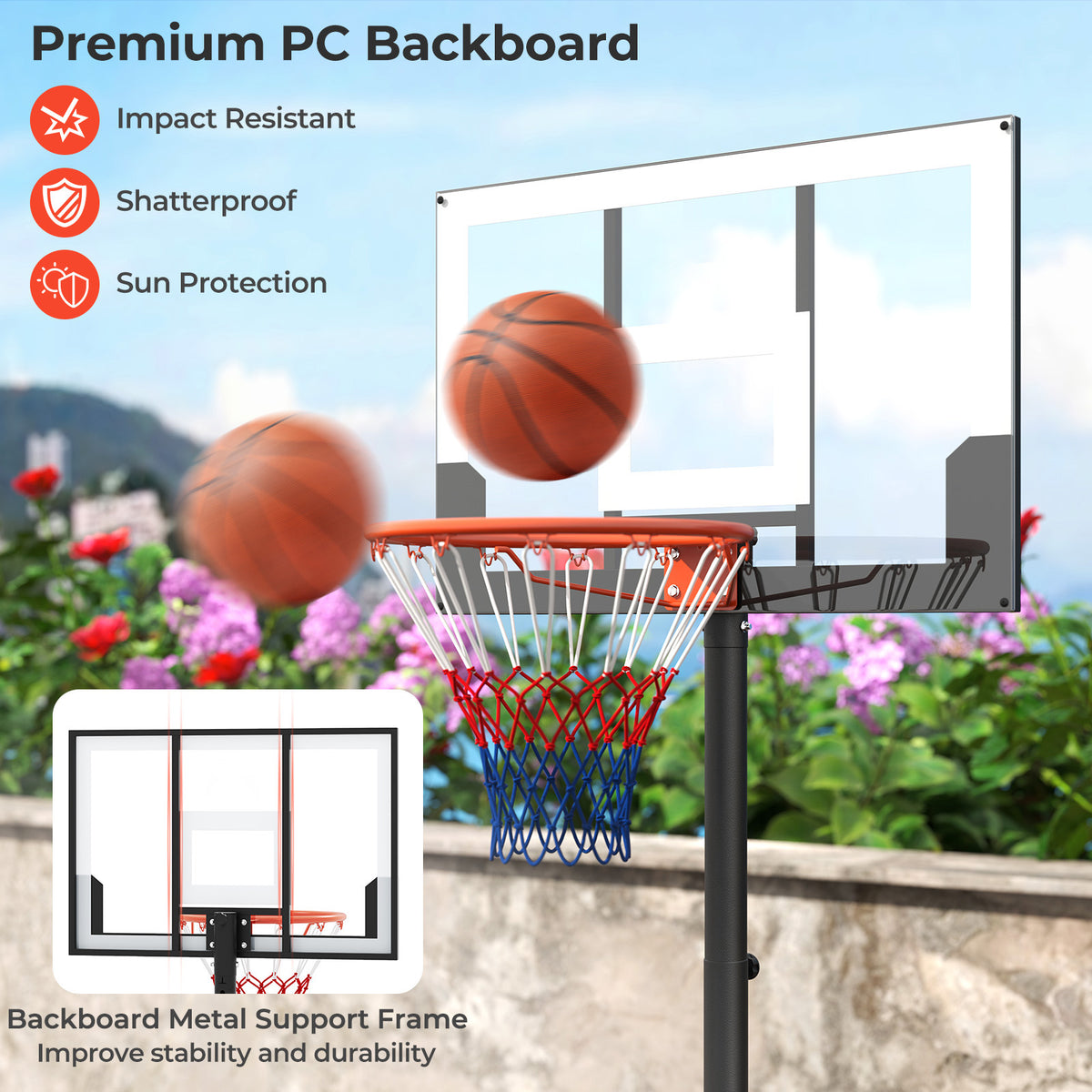Portable Adjustable Kids Basketball Hoop System - Black & White, 3.3-7 ft