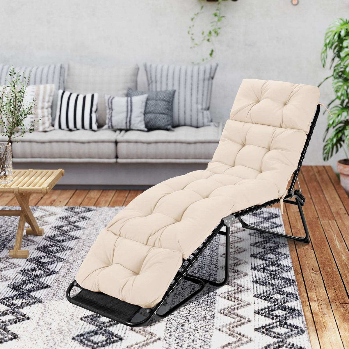 Outdoor Lounge Chaise Cushion with String Ties, Gray – Cotton