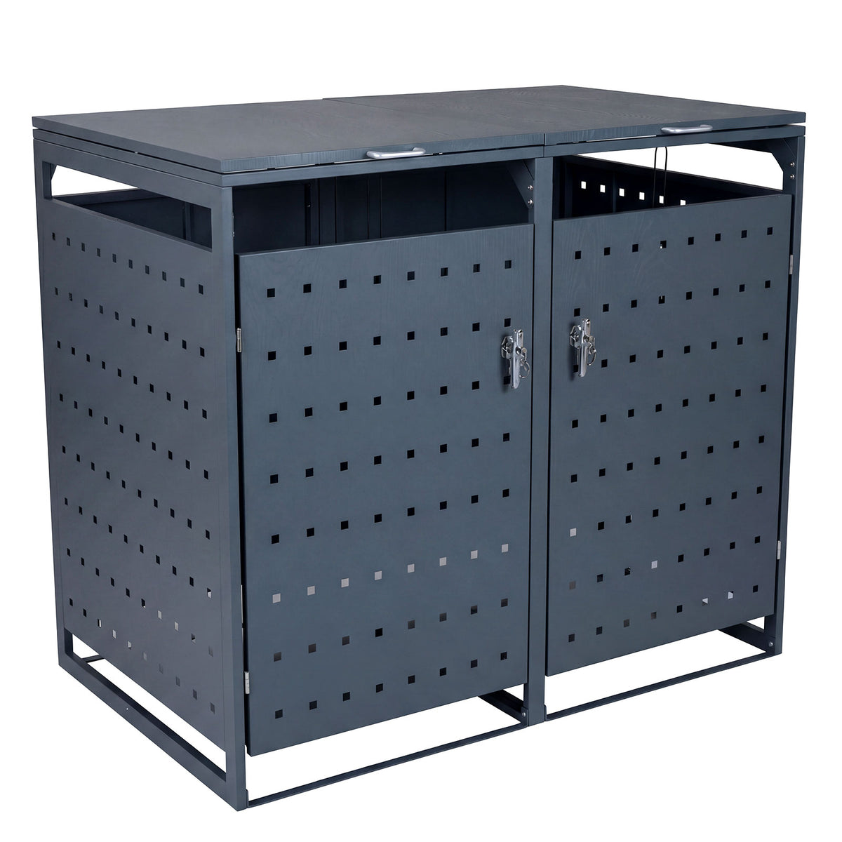 Metal Garbage Bin Storage Shed for 2 Trash Cans - Gray