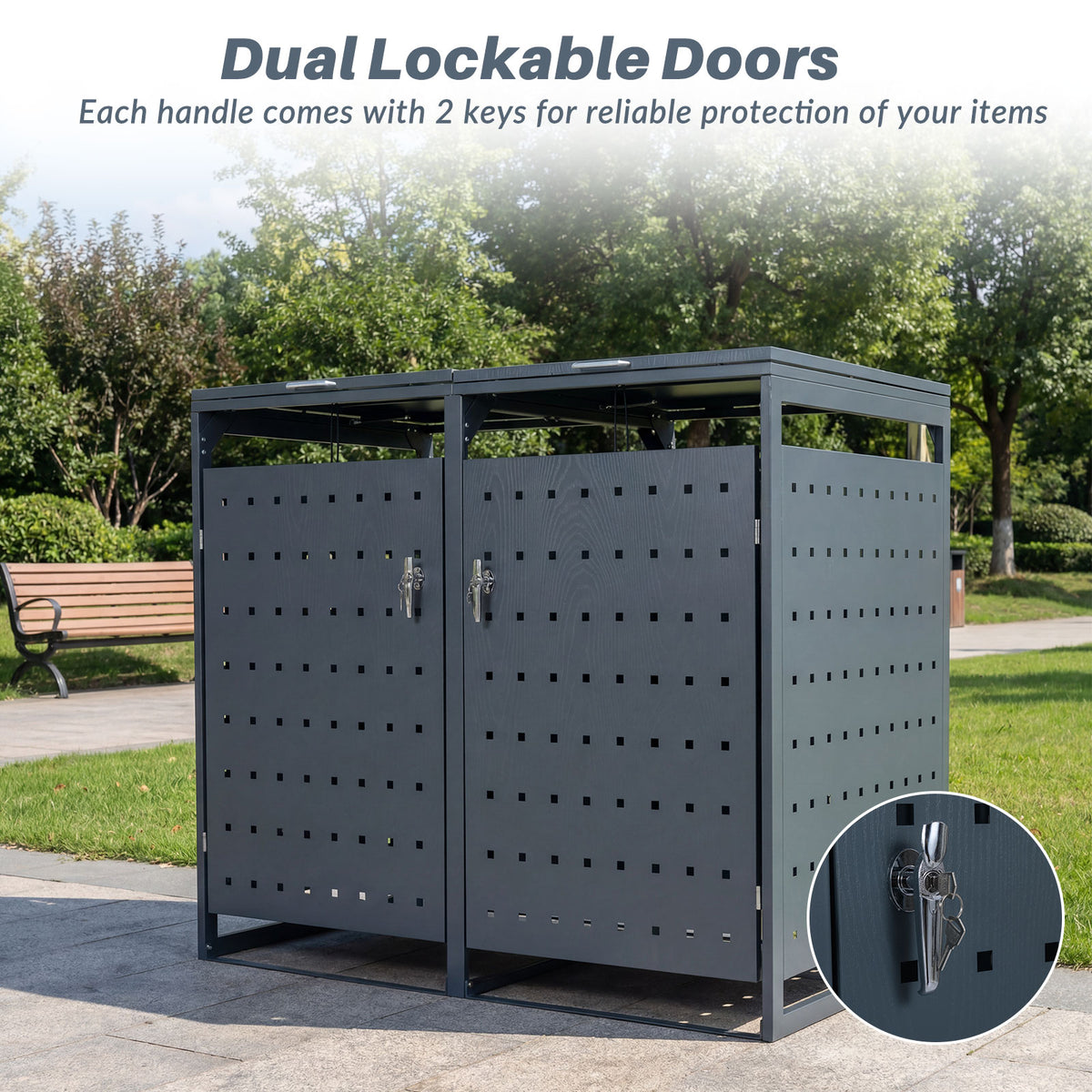 Metal Garbage Bin Storage Shed for 2 Trash Cans - Gray