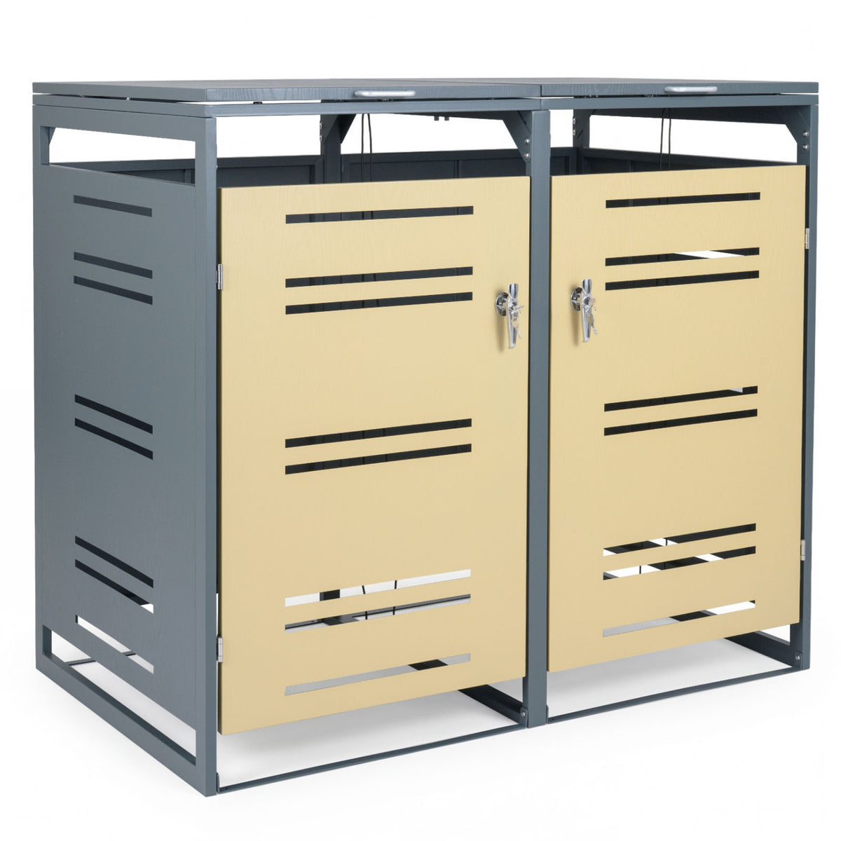 Outdoor Metal Garbage Bin Storage Shed for 2 Trash Cans - Yellow