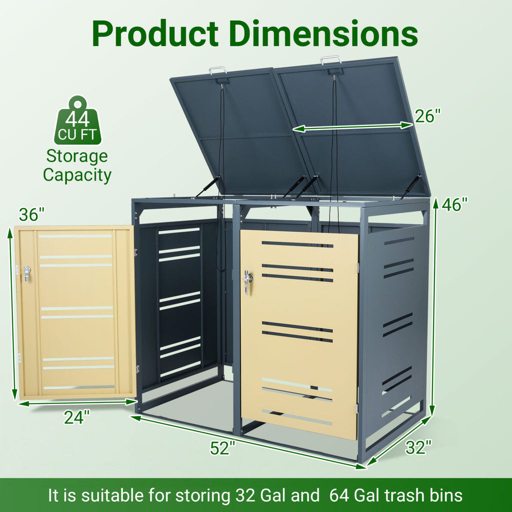 Outdoor Metal Garbage Bin Storage Shed for 2 Trash Cans - Yellow