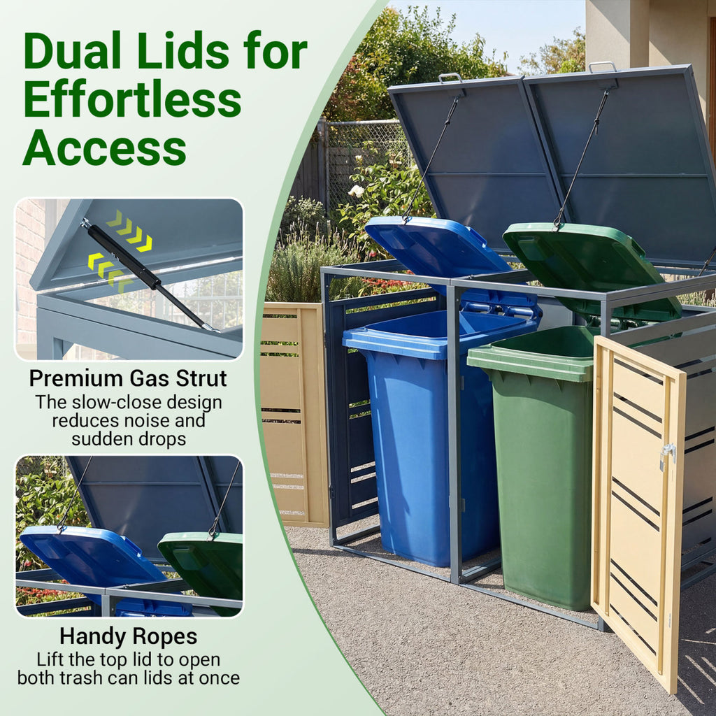 Outdoor Metal Garbage Bin Storage Shed for 2 Trash Cans - Yellow