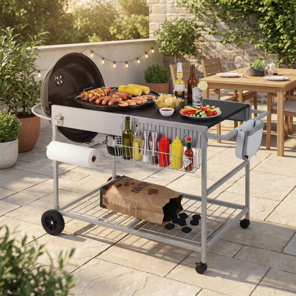 Grill Cart for 18-22 Inch Kettle Grills with Lid Holder - Black