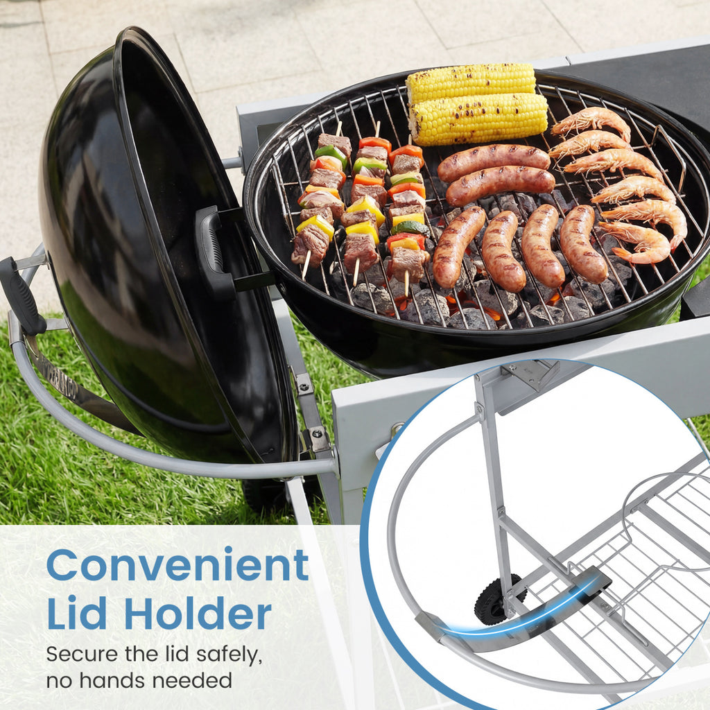 Grill Cart for 18-22 Inch Kettle Grills with Lid Holder - Black