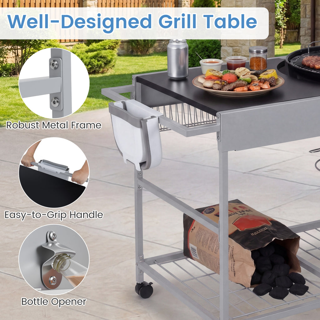 Outdoor Movable Grill Table for 18/22 Inch Weber Original Kettle