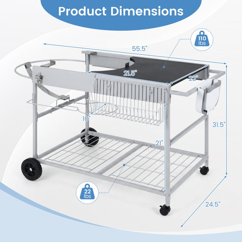 Grill Cart for 18-22 Inch Kettle Grills with Lid Holder - Black
