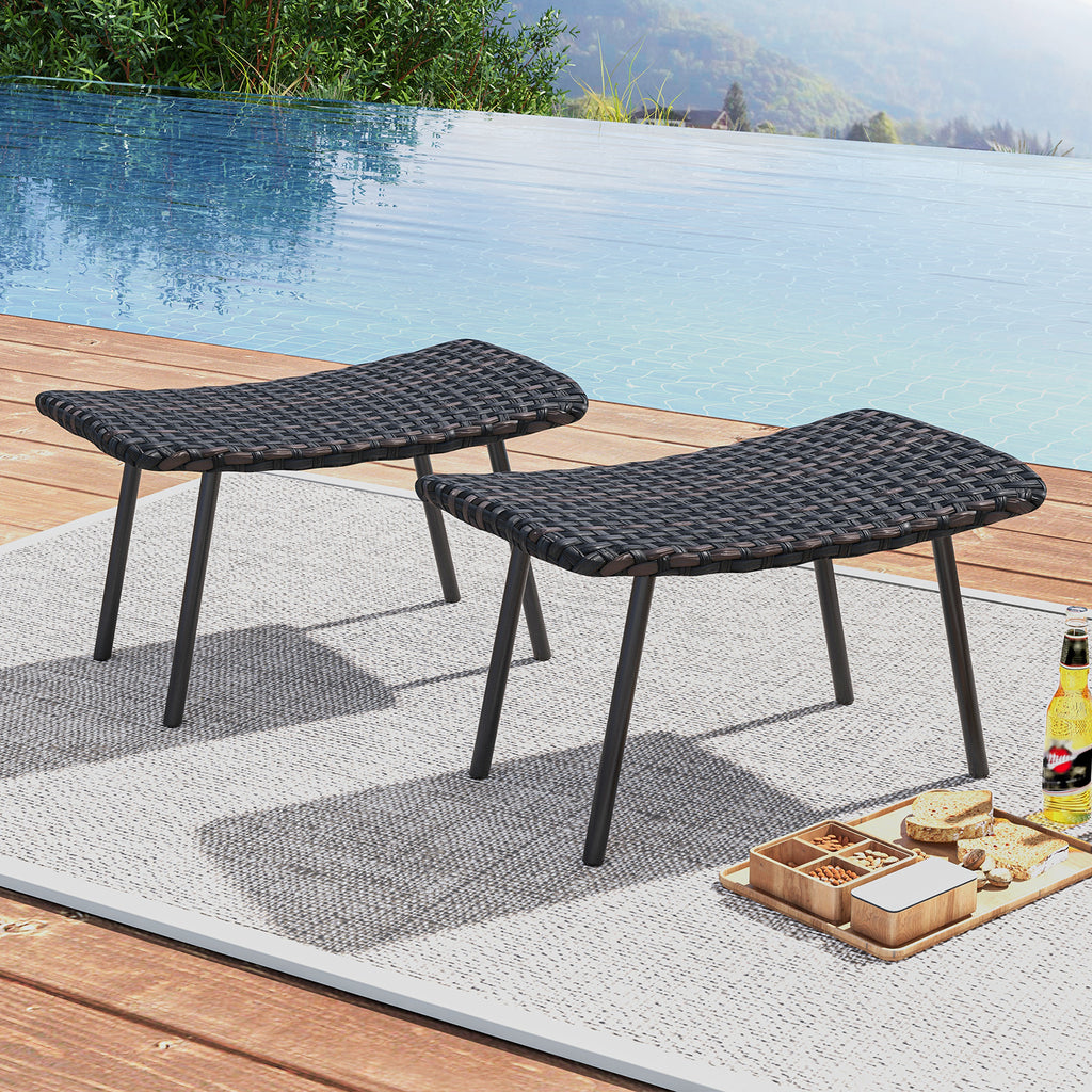 Outdoor Ottoman with Metal Legs - Brown