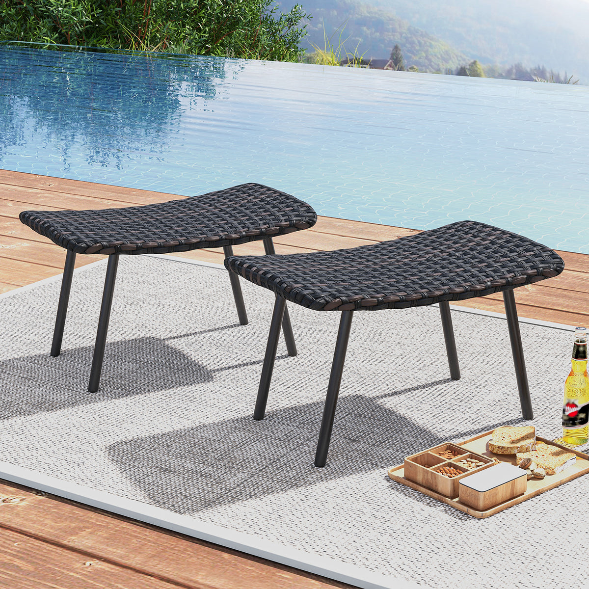 Outdoor Ottoman with Metal Legs - Brown