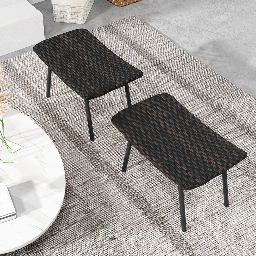 Outdoor Ottoman with Metal Legs - Brown