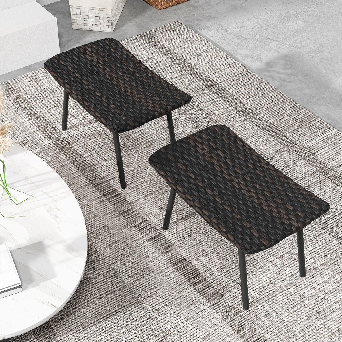 Outdoor Ottoman with Metal Legs - Brown