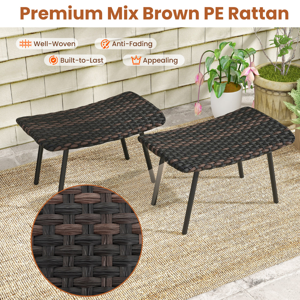 Outdoor Ottoman with Metal Legs - Brown