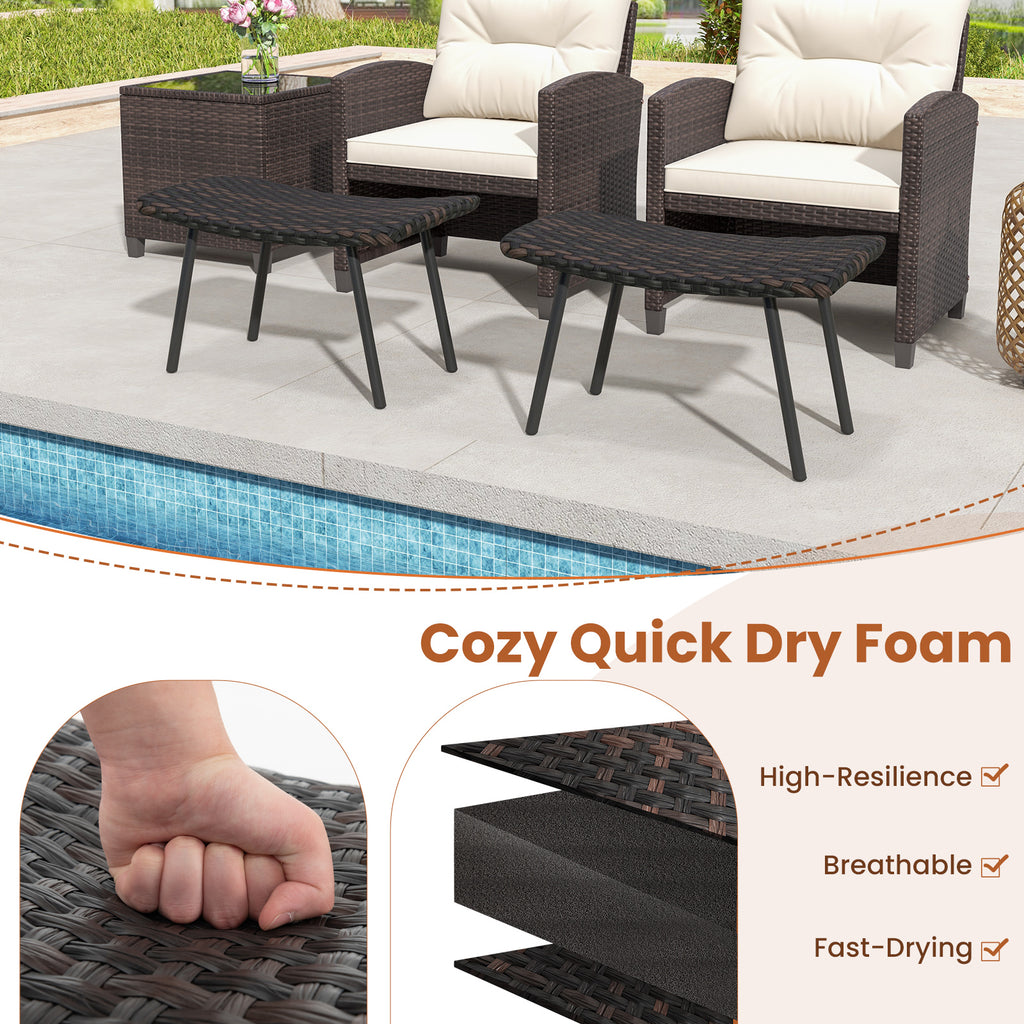 Outdoor Ottoman with Metal Legs - Brown