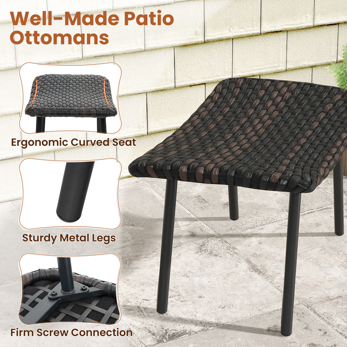 Outdoor Ottoman with Metal Legs - Brown
