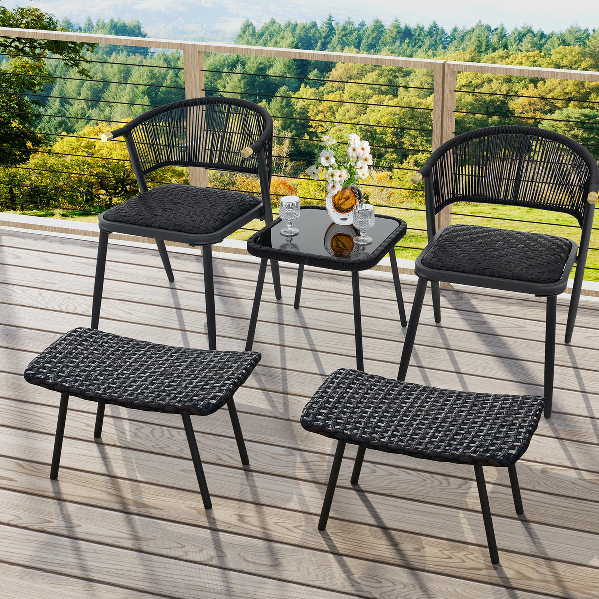 Outdoor Ottoman with Metal Legs - Brown