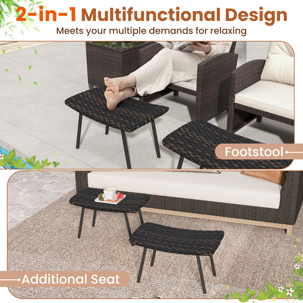 Outdoor Ottoman with Metal Legs - Brown