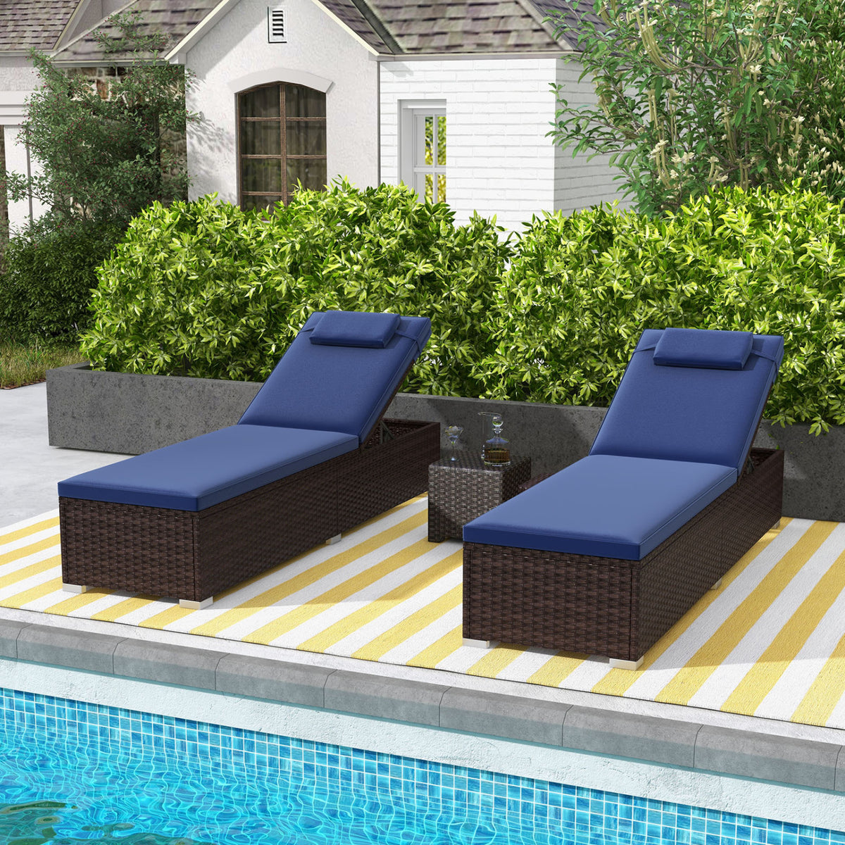 Outdoor PE Rattan Chaise Lounge with 6-Position Adjustable Backrest