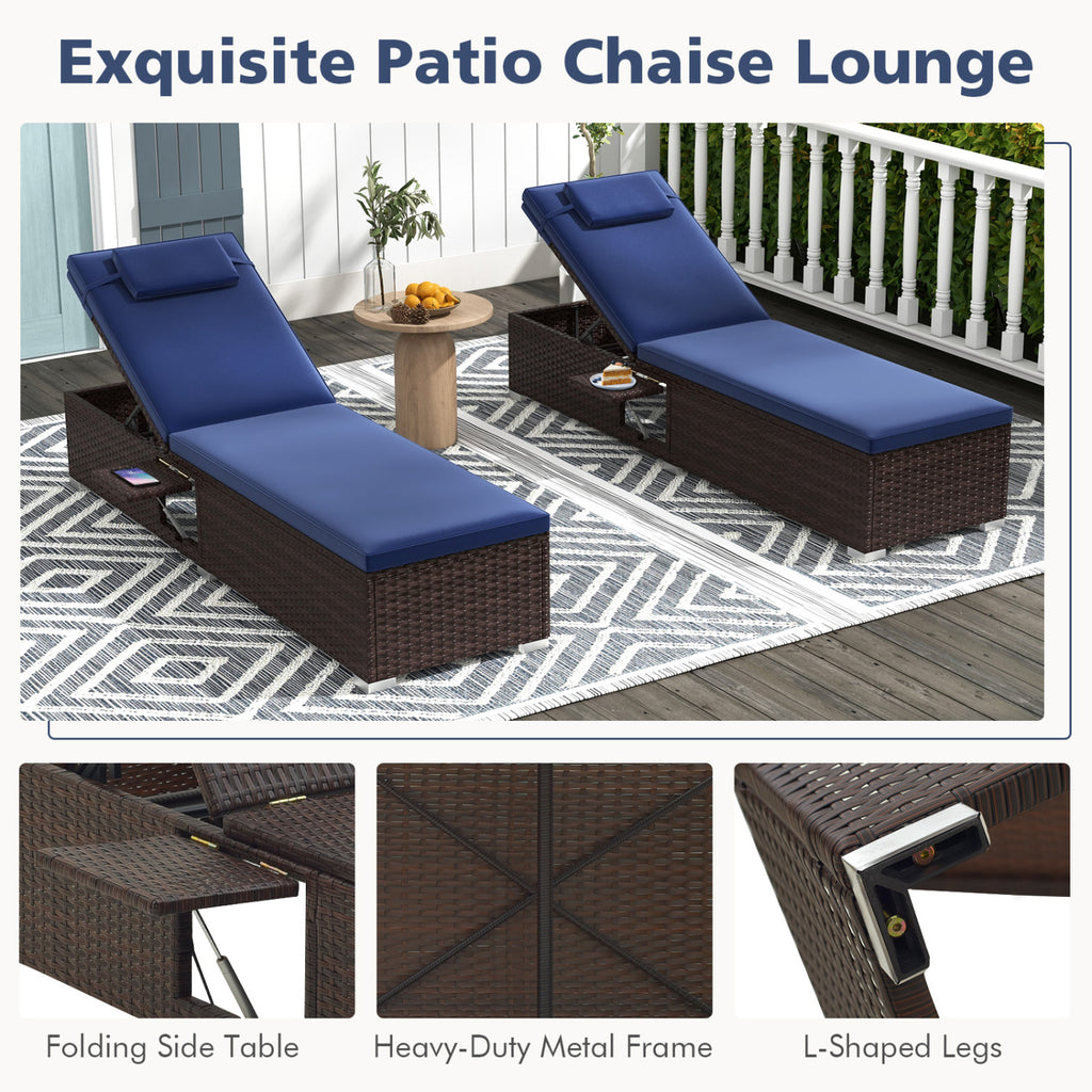 Outdoor PE Rattan Chaise Lounge with 6-Position Adjustable Backrest