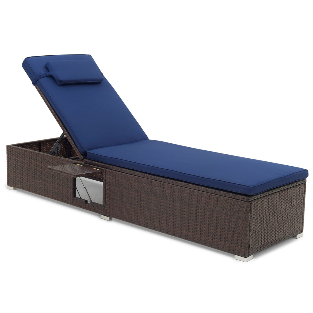 Outdoor PE Rattan Chaise Lounge with 6-Position Adjustable Backrest