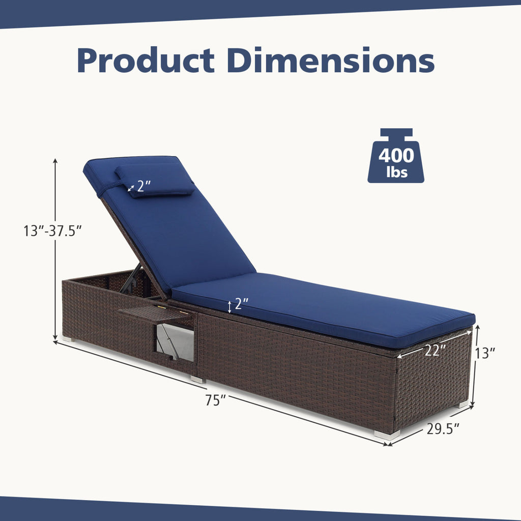 Outdoor PE Rattan Chaise Lounge with 6-Position Adjustable Backrest