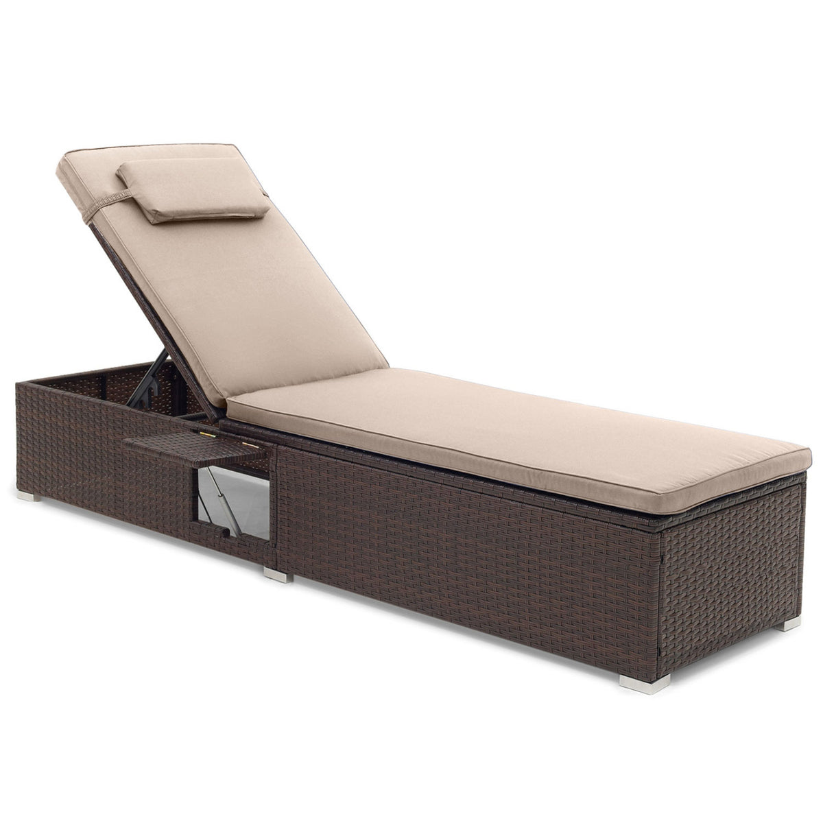 Outdoor PE Rattan Chaise Lounge with 6-Position Adjustable Backrest