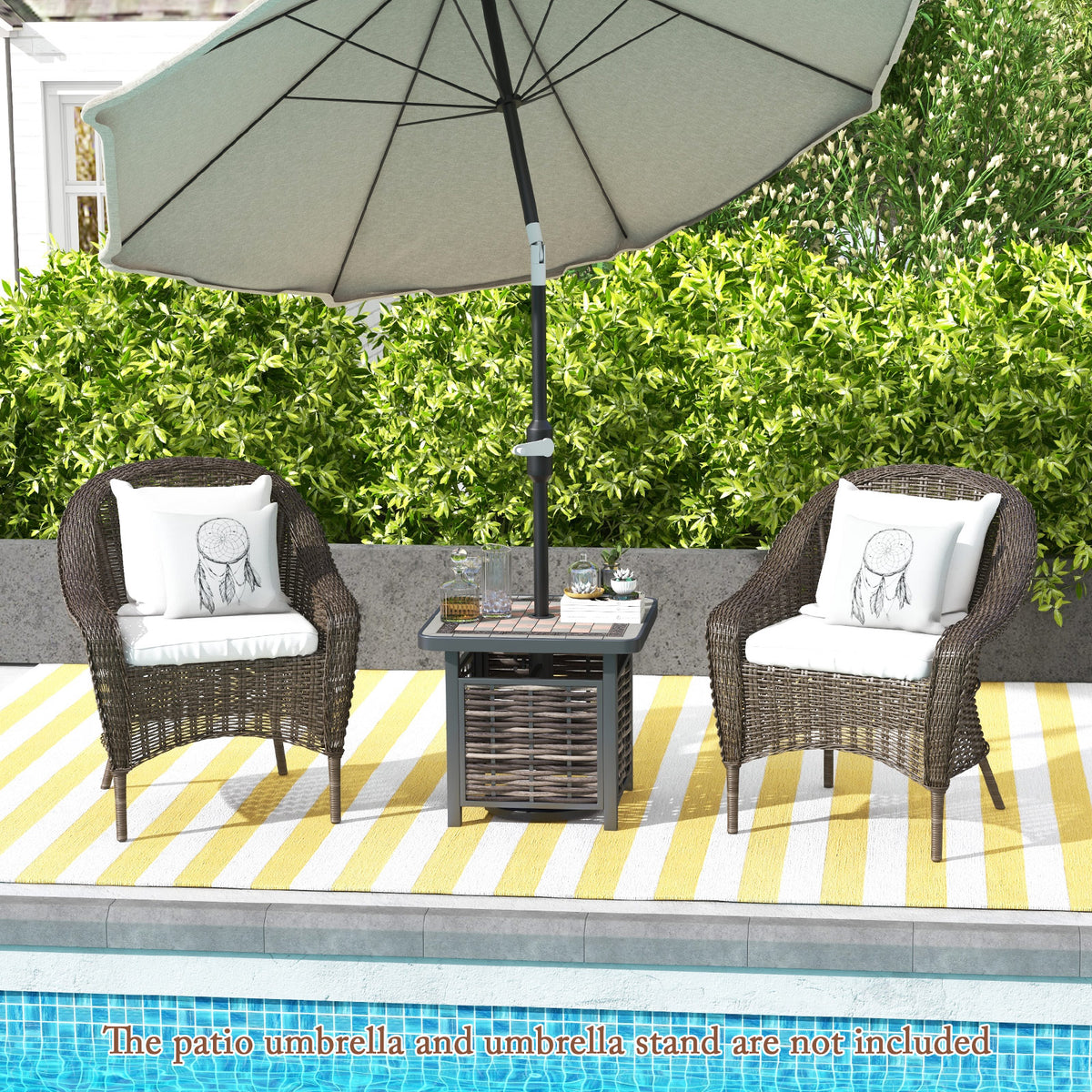 21.5 Inches Outdoor PE Rattan Side Table Square End with Umbrella Hole