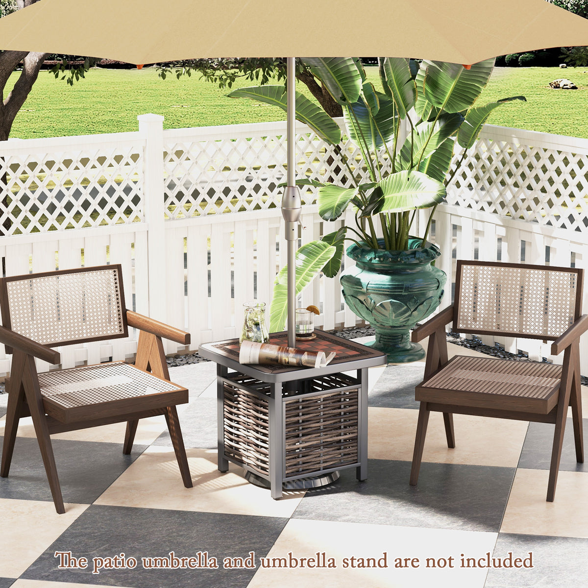 21.5 Inches Outdoor PE Rattan Side Table Square End with Umbrella Hole