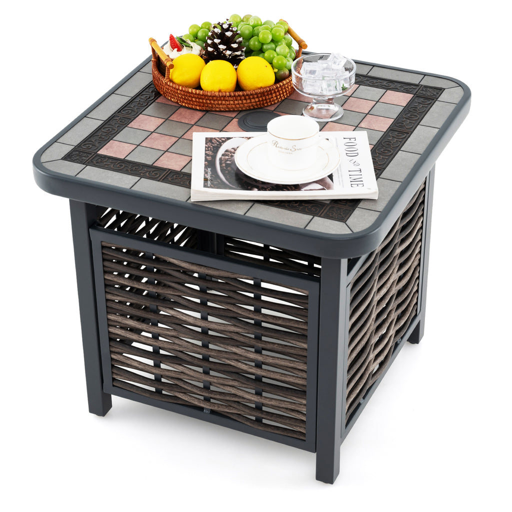 21.5 Inches Outdoor PE Rattan Side Table Square End with Umbrella Hole