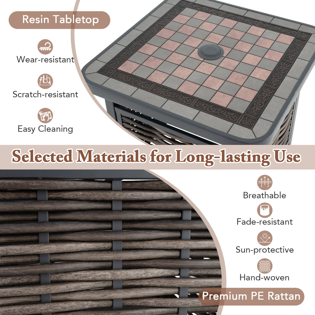21.5 Inches Outdoor PE Rattan Side Table Square End with Umbrella Hole