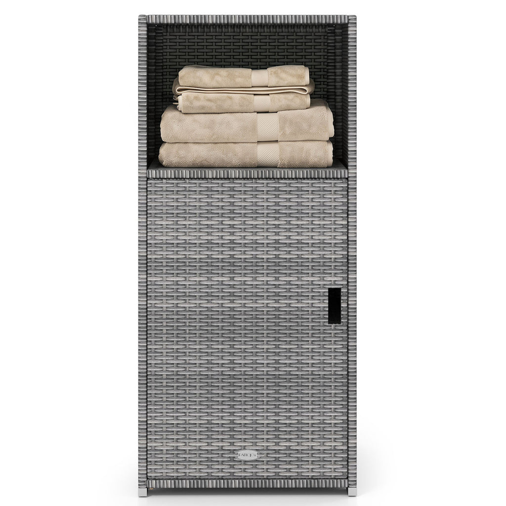 Outdoor PE Wicker Storage Cabinet with Door and Open Compartment for