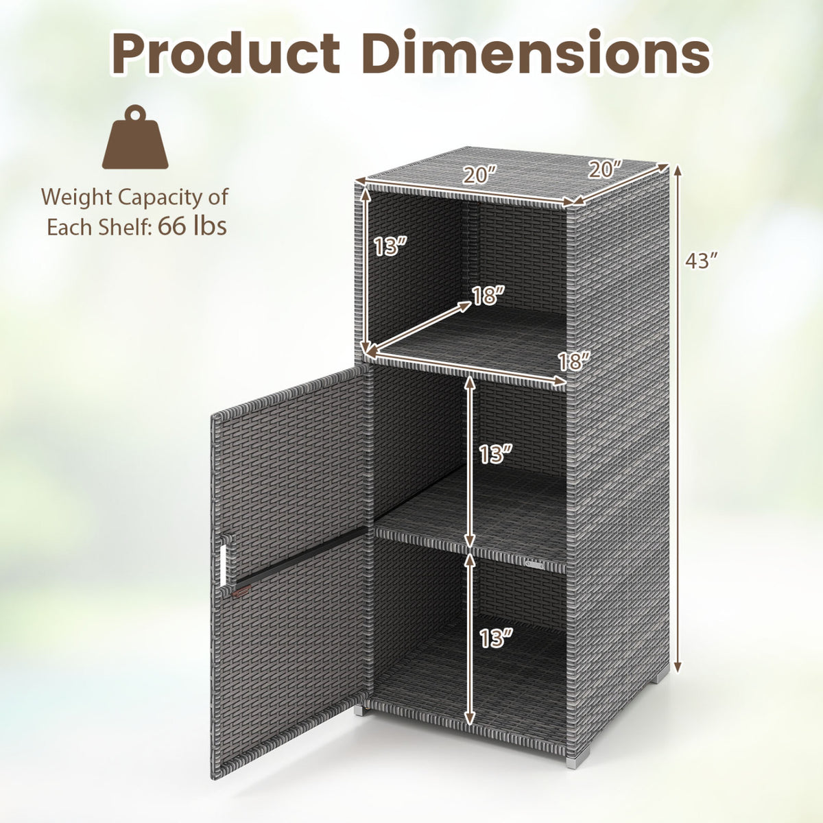 Outdoor PE Wicker Storage Cabinet with Door and Open Compartment for