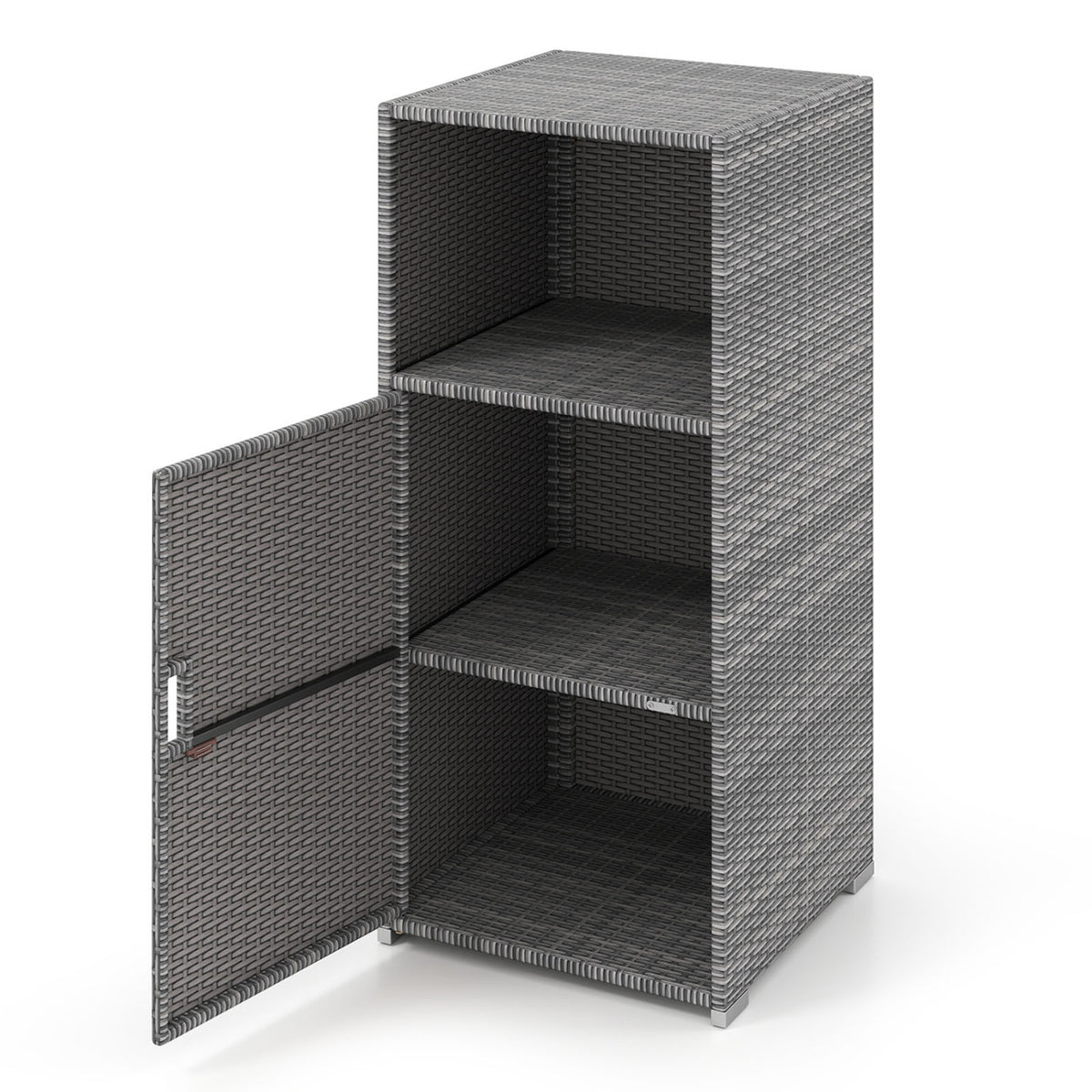 Outdoor PE Wicker Storage Cabinet with Door and Open Compartment for