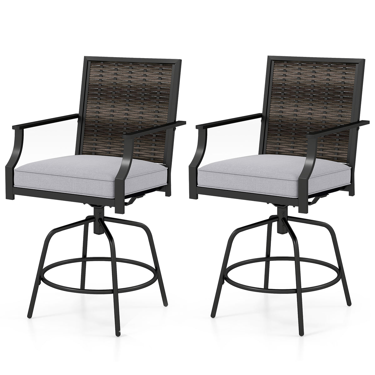 Outdoor PE Wicker Swivel Bar Stools Set of 2 Counter Height Patio
