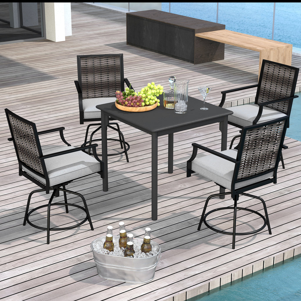 Outdoor PE Wicker Swivel Bar Stools Set of 2 Counter Height Patio