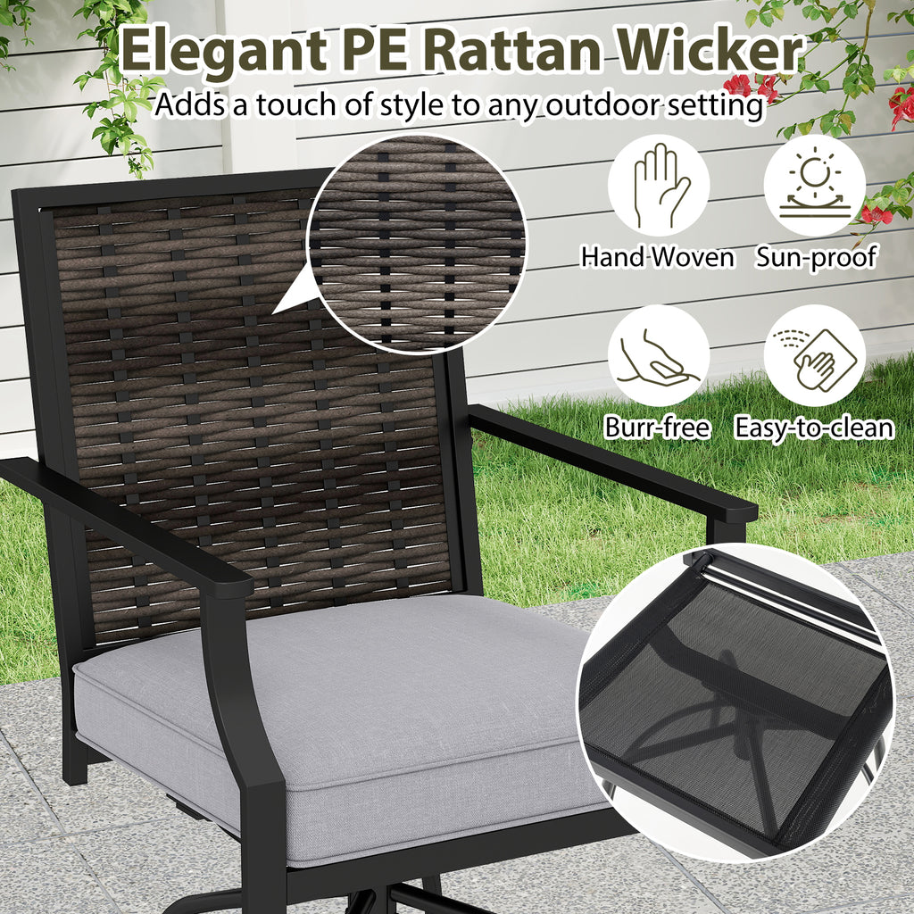 Outdoor PE Wicker Swivel Bar Stools Set of 2 Counter Height Patio