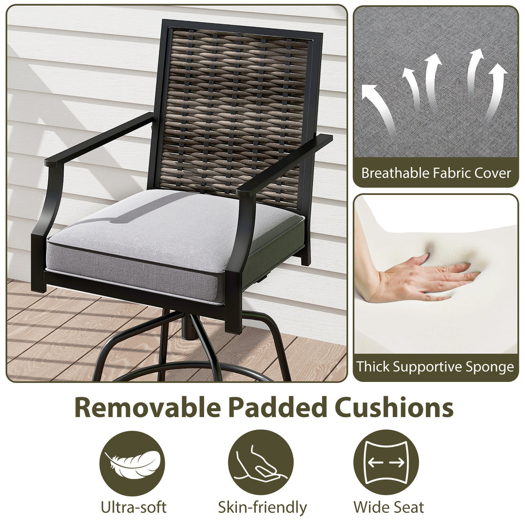 Outdoor PE Wicker Swivel Bar Stools Set of 2 Counter Height Patio