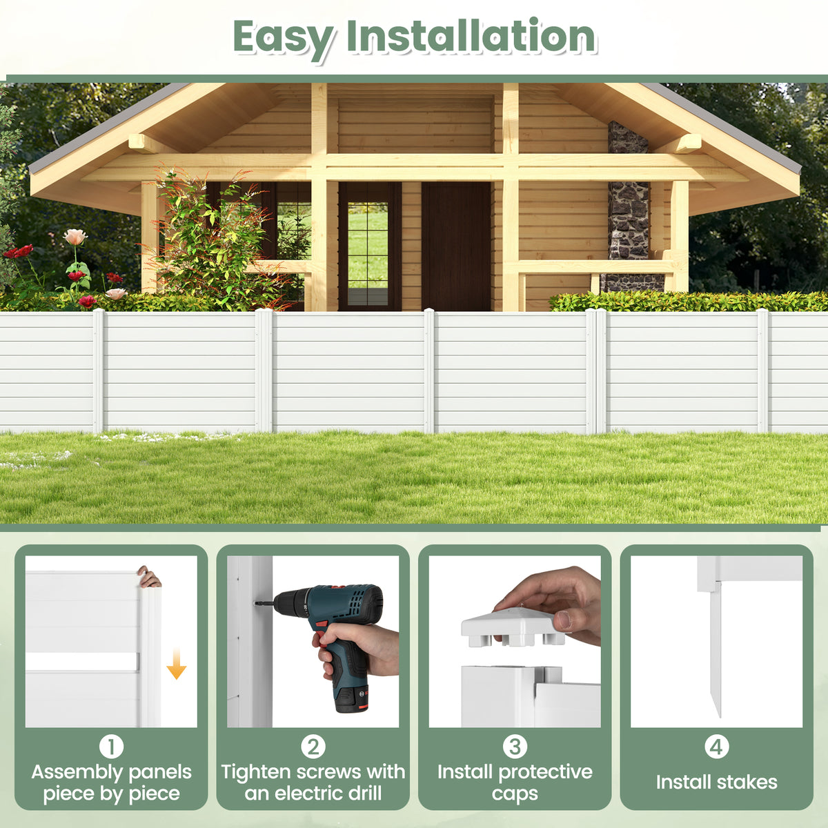 Outdoor PVC Air Conditioner Fence with 20 Inch Stakes - White, Privacy Screen, Easy Installation