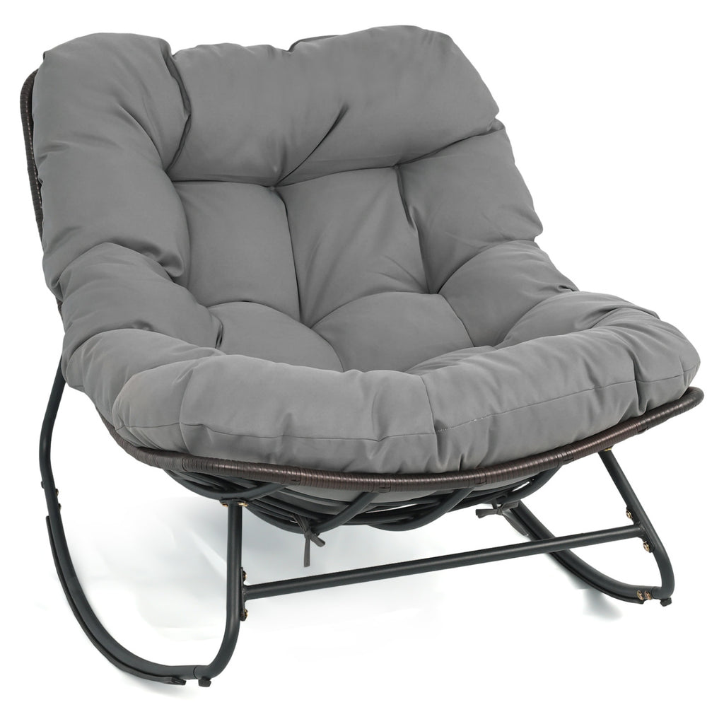 Outdoor Papasan Rocking Chair with Thick Cushioned Seat for Patio