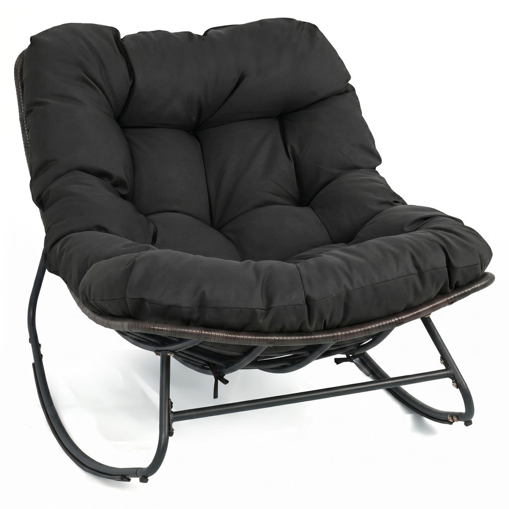 Outdoor Papasan Rocking Chair with Thick Cushion and Pads