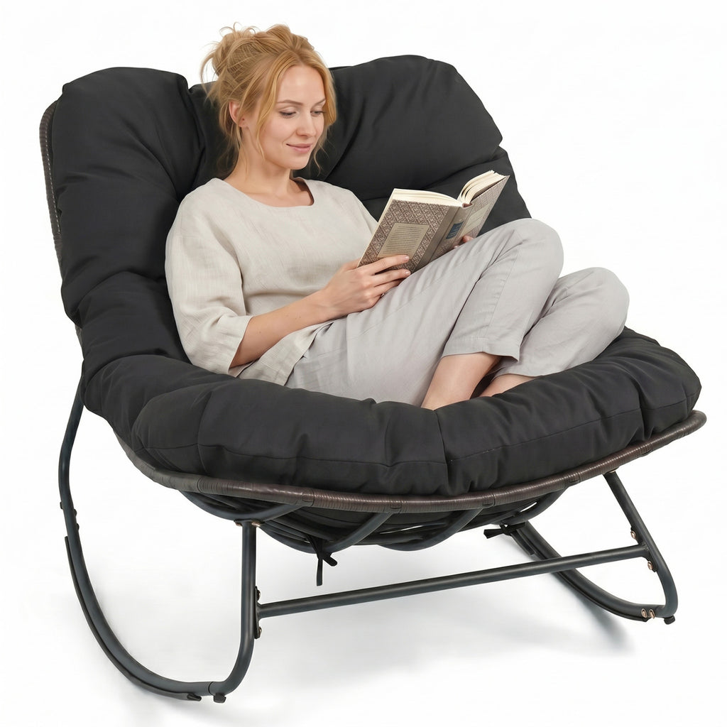Outdoor Papasan Rocking Chair with Thick Cushion and Pads